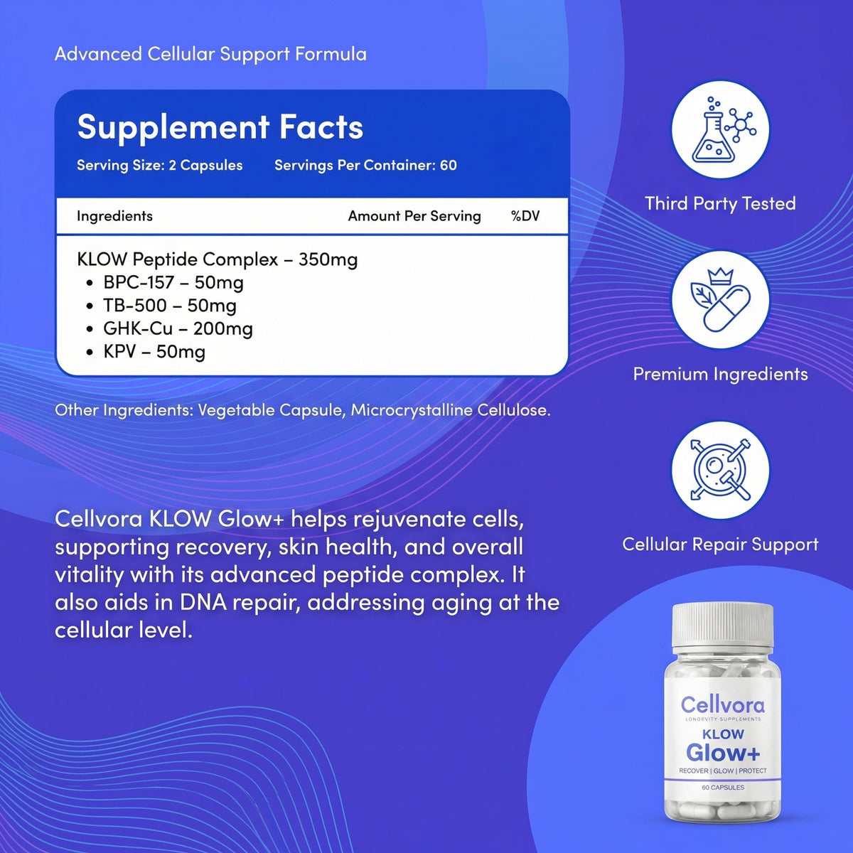 Cellvora Glow+ — Advanced Cellular Recovery, Skin Radiance & Gut Repair Complex (60 Capsules)